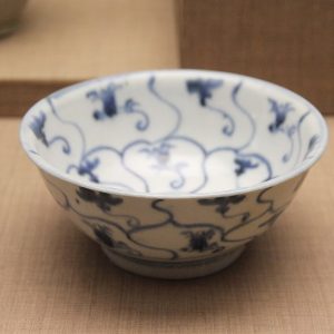 Blue & White Lotus Scroll Rice Bowl