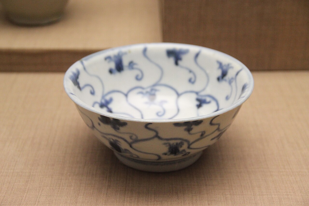 Blue & White Lotus Scroll Rice Bowl
