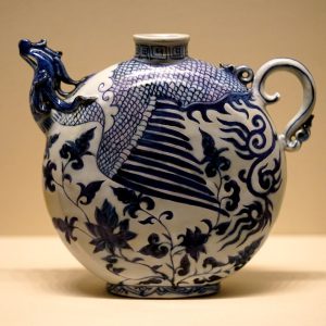 Hand-painted Blue & White Phoenix Flask