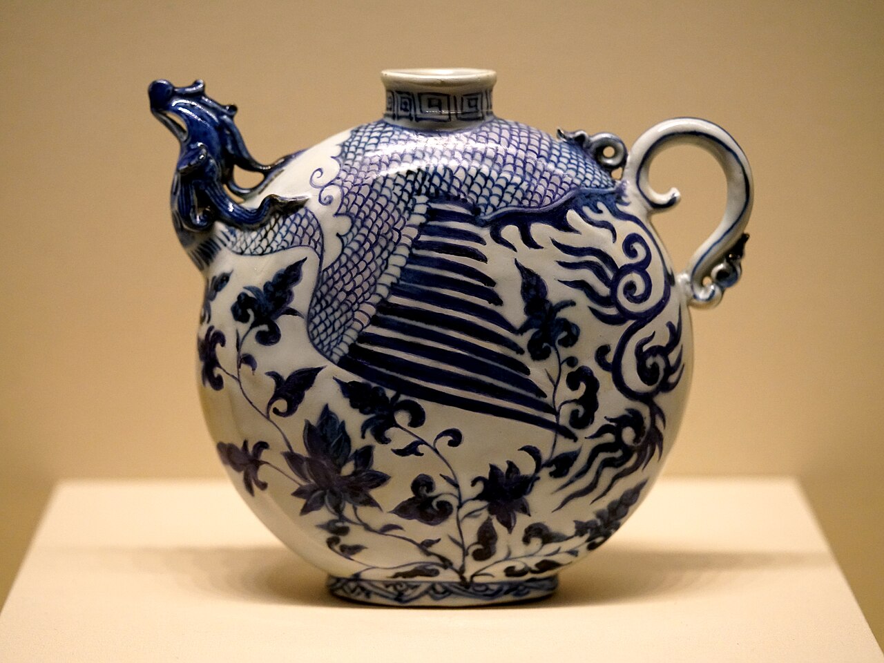Hand-painted Blue & White Phoenix Flask